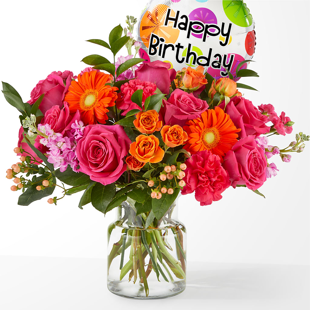 Fiesta Bouquet with Birthday Balloon – Rose Girls, Whittier CA