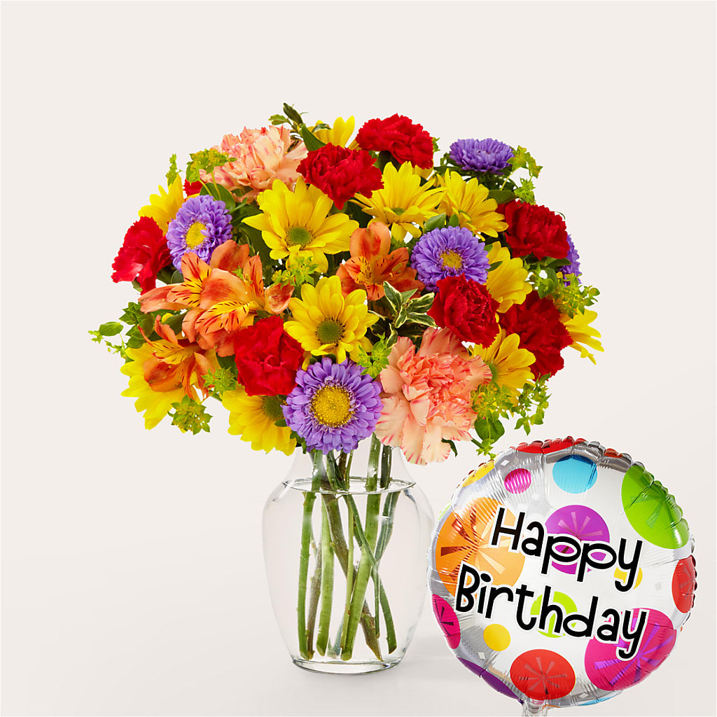 Kaleidoscope Bouquet with Birthday Balloon – Rose Girls, Whittier CA