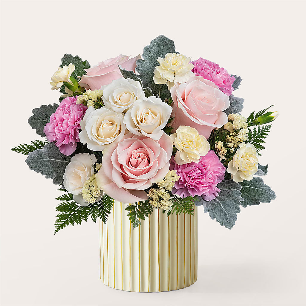 Blissful Moments Bouquet with Ivory Vase – Rose Girls, Whittier CA