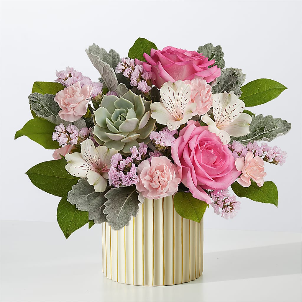 Dusty Rose Bouquet with Ivory Vase – Rose Girls, Whittier CA