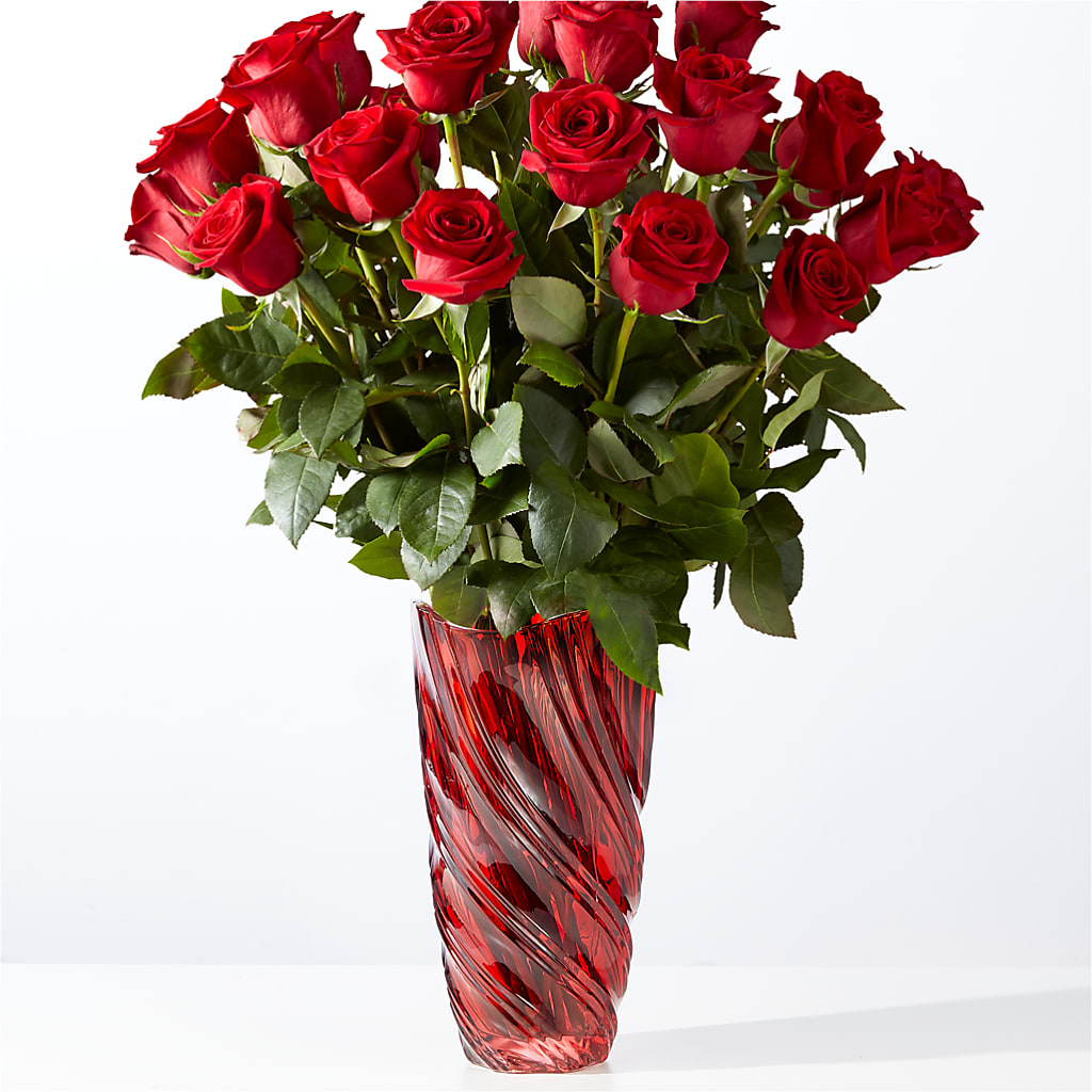 Classic Love Red Rose Bouquet with Luxe Swirl Vase – Rose Girls, Whittier CA