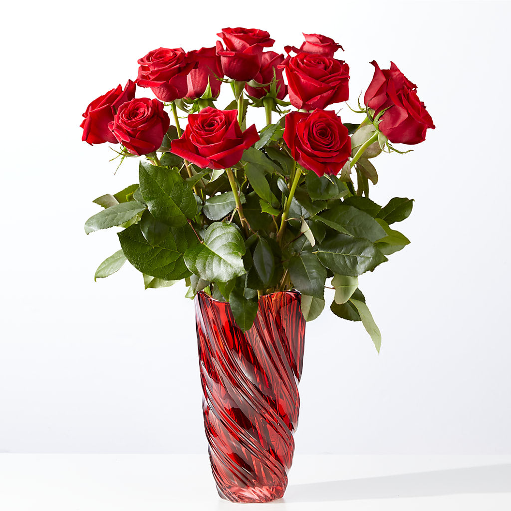 Classic Love Red Rose Bouquet with Luxe Swirl Vase – Rose Girls, Whittier CA