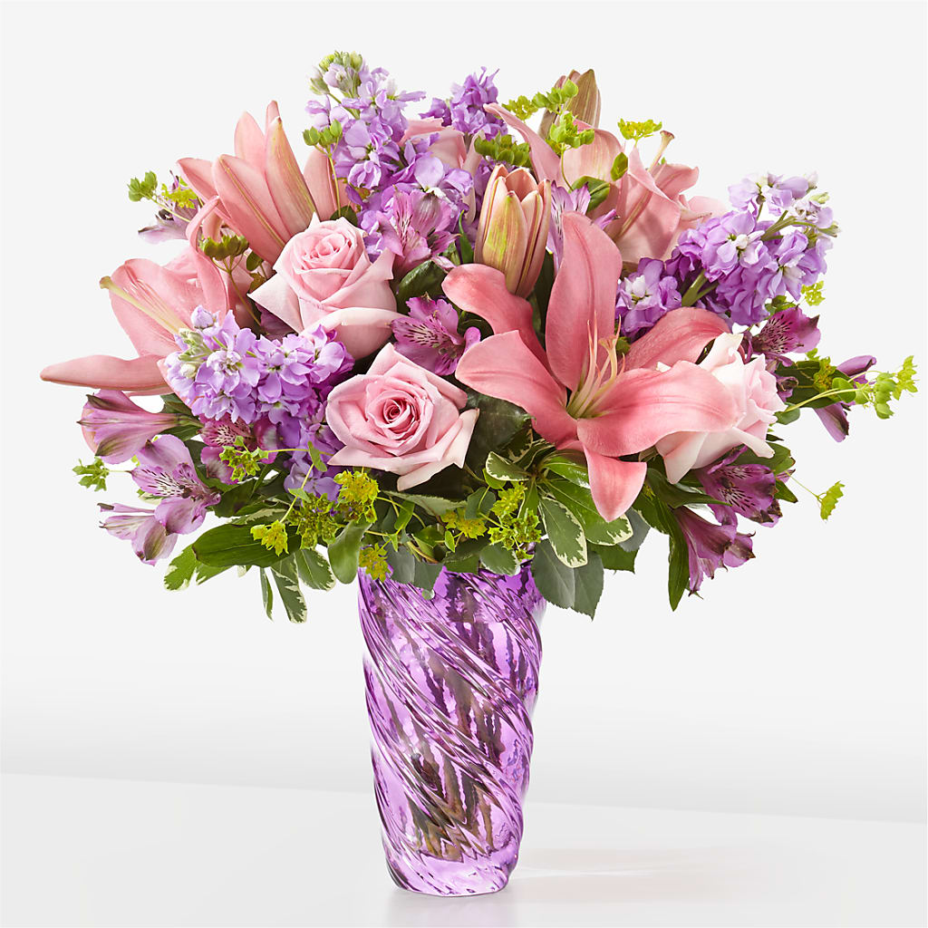 Precious Petals Bouquet with Luxe Swirl Vase – Rose Girls, Whittier CA