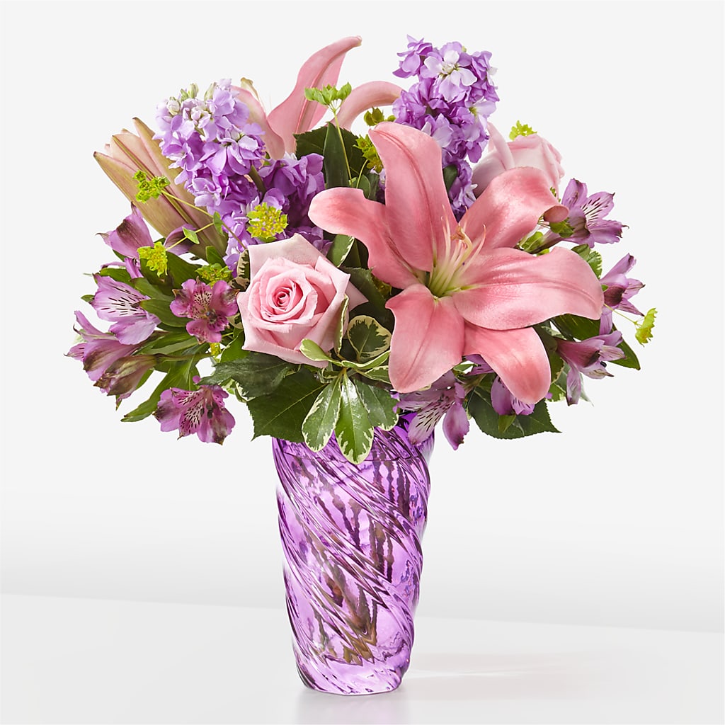 Precious Petals Bouquet with Luxe Swirl Vase – Rose Girls, Whittier CA