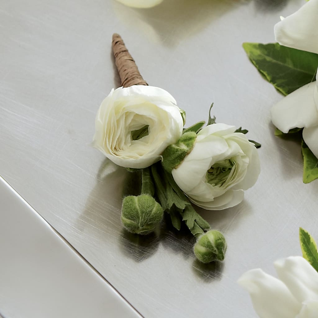 White Ranunculus Boutonniere – Rose Girls, Whittier CA